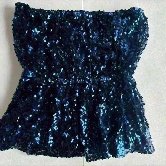 Boston proper blouson sequin top navy NWT - Picture 4 of 4